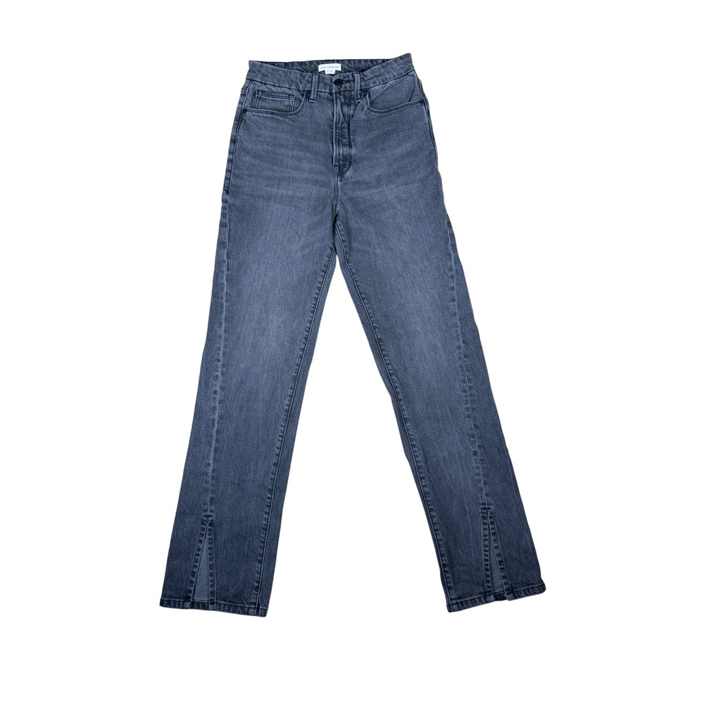 Good American Good Boy Twisted Slit High Rise Straight Leg Jeans Black Wash 4/27